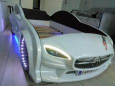 Дитяче ліжко машина Star Premium Mersedes GT white 160х80 см з підсвічуванням, музикою, шкіряний салон, пультом